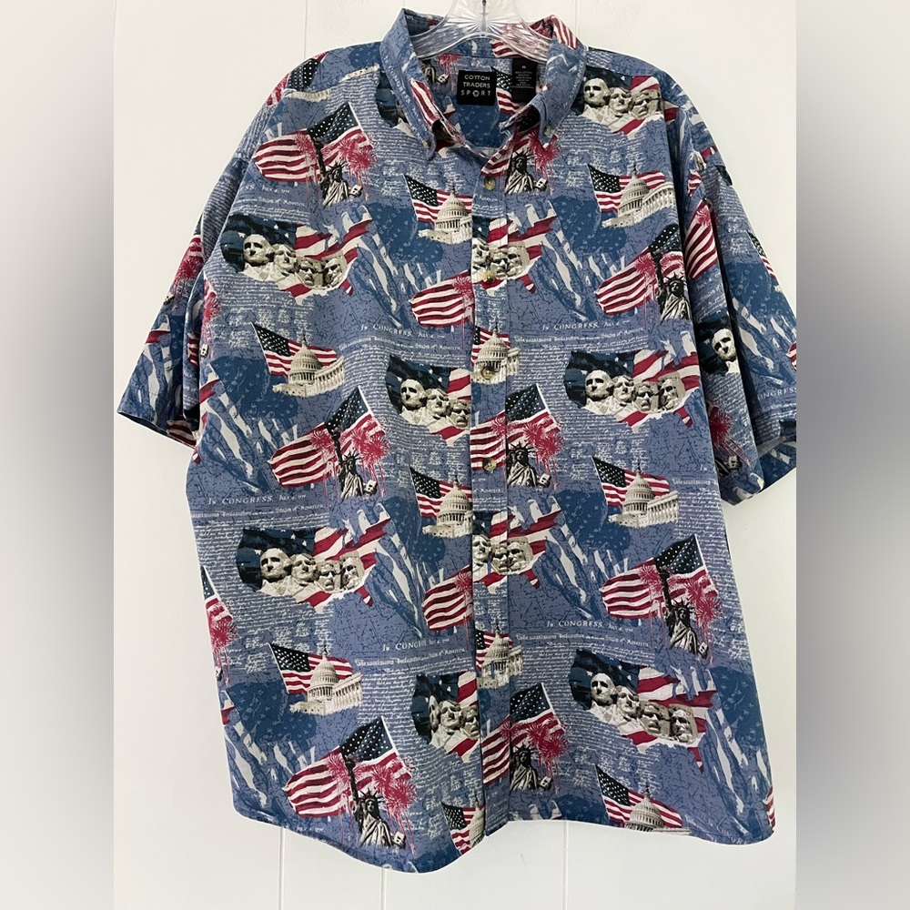 Cotton Traders Sport Patriotic Button Up Shirt Mt. Rushmore & Capitol Size XL - Picture 1 of 15